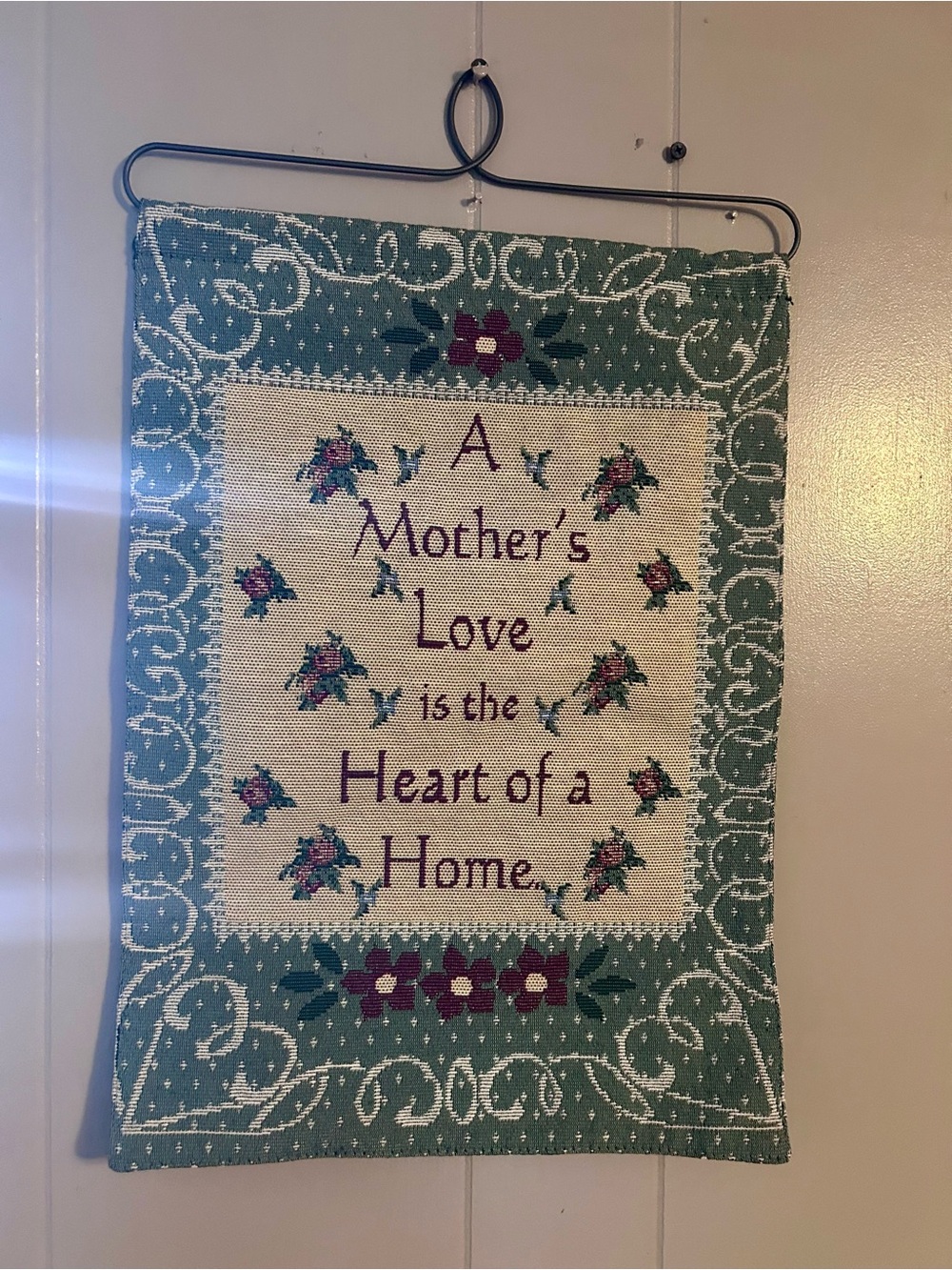 Vintage Green & Cream 'A Mother's Love' Tapestry Wall Hanging